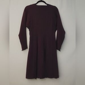 Derek Lam Silk Plum Long Sleeve A-Line Dress With Pleats "Sample"